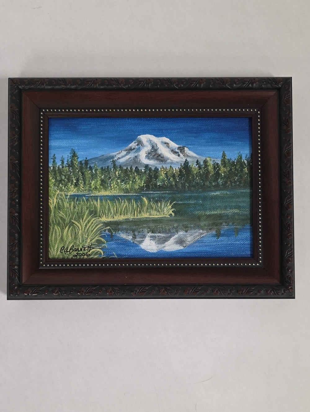 Vintage Artist Signed Framed Acrylic "Mt Rainier" Pacific Northwest Landscape